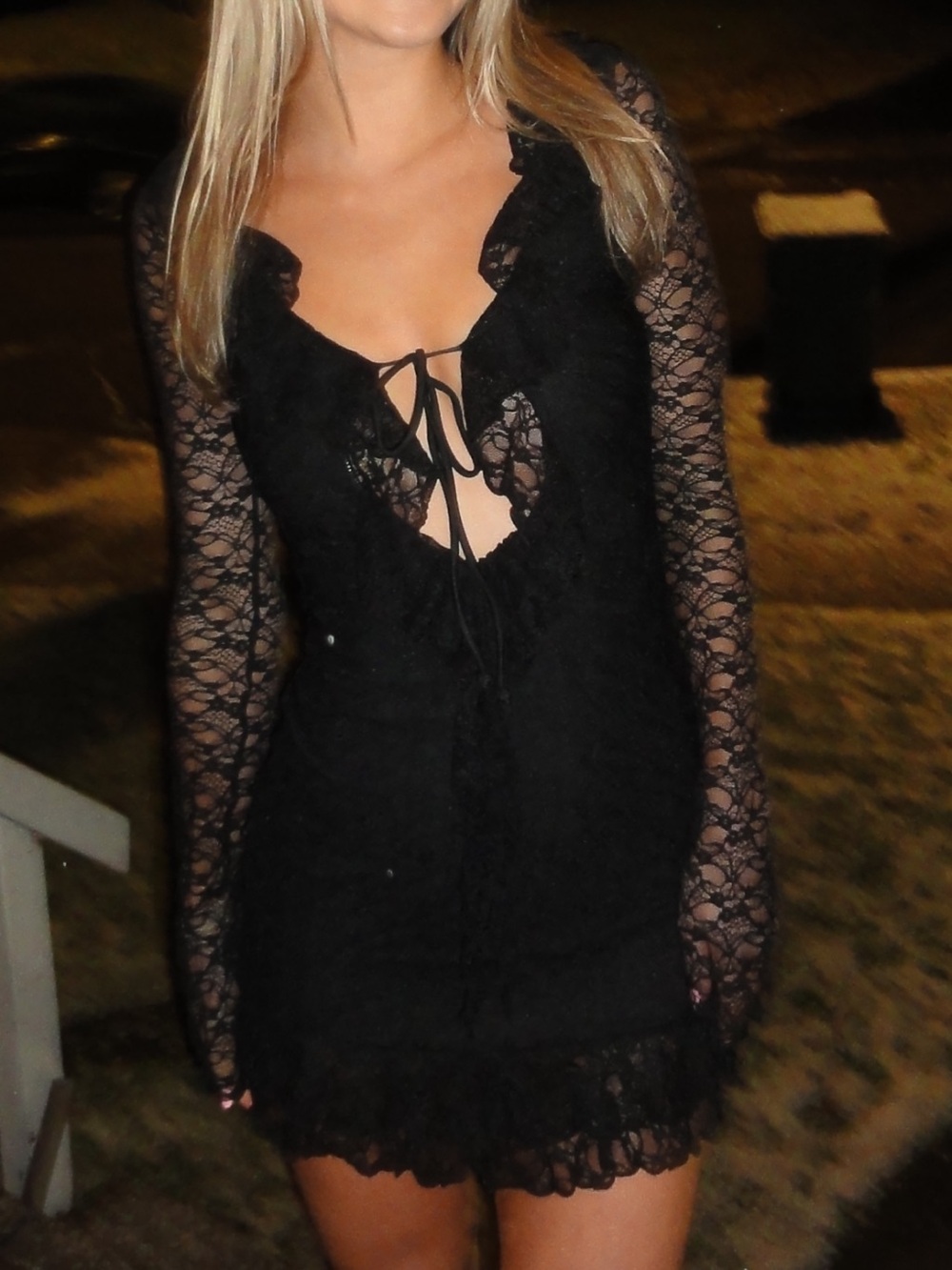White Fox Boutique Black Lace Tie-Front Long Sleeve Mini Dress